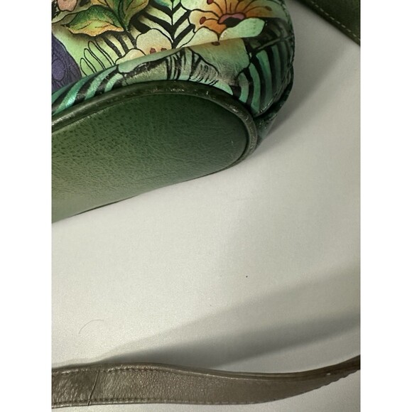Anuschka Hand Painted Leather Handbag Peacock Floral Design Crossbody Purse - Picture 14 of 15